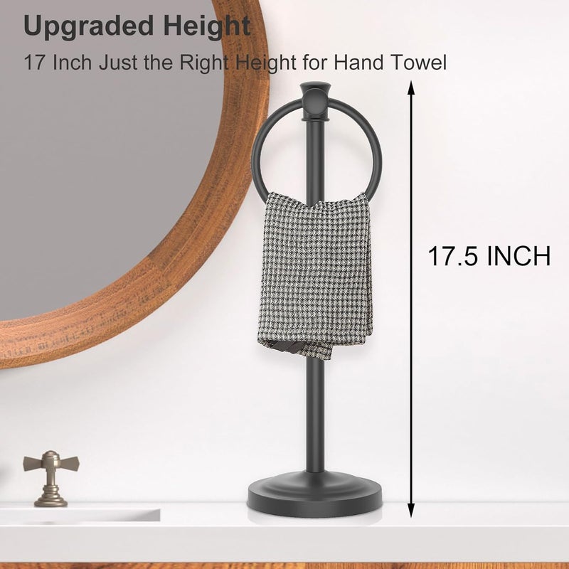 Hoimpro 17 Inch Stand Hand Towel Holder Towel Bar Towel Hanging Ring, Free Standing Floor Hand Towel Rack Storage for Bathroom Kitchen Vanity Countertops, Hardware Accessories(Matte Black) - Image 2